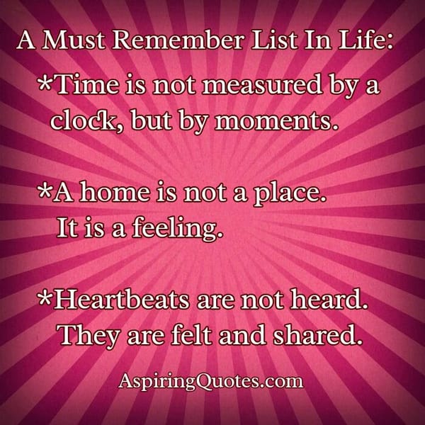A must remember list in life