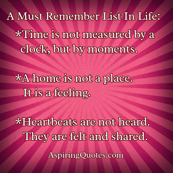 A must remember list in life